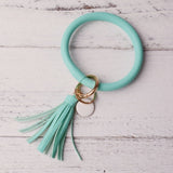 2019 New PU Leather O Key Chain Custom Circle Cute Same Color Tassel Wristlet Keychain Wholesale Women Girls 11Colors Keychain