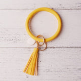 2019 New PU Leather O Key Chain Custom Circle Cute Same Color Tassel Wristlet Keychain Wholesale Women Girls 11Colors Keychain