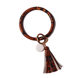 Rainbery New Fashion Multiful Tassel Keychain Enamel PU Leather O Key Chain Monogram Circle Wristlet Keychain For Women Girls