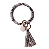 Rainbery New Fashion Multiful Tassel Keychain Enamel PU Leather O Key Chain Monogram Circle Wristlet Keychain For Women Girls