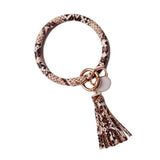 Rainbery New Fashion Multiful Tassel Keychain Enamel PU Leather O Key Chain Monogram Circle Wristlet Keychain For Women Girls