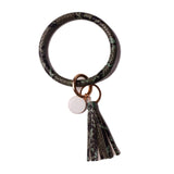 Rainbery New Fashion Multiful Tassel Keychain Enamel PU Leather O Key Chain Monogram Circle Wristlet Keychain For Women Girls