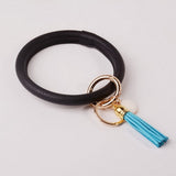 Rainbery New Fashion Multiful Tassel Keychain Enamel PU Leather O Key Chain Monogram Circle Wristlet Keychain For Women Girls