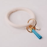 Rainbery New Fashion Multiful Tassel Keychain Enamel PU Leather O Key Chain Monogram Circle Wristlet Keychain For Women Girls