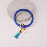 Rainbery New Fashion Multiful Tassel Keychain Enamel PU Leather O Key Chain Monogram Circle Wristlet Keychain For Women Girls