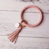 2019 New PU Leather O Key Chain Custom Circle Cute Same Color Tassel Wristlet Keychain Wholesale Women Girls 11Colors Keychain