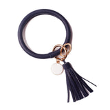 Rainbery New Fashion Multiful Tassel Keychain Enamel PU Leather O Key Chain Monogram Circle Wristlet Keychain For Women Girls