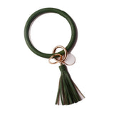 Rainbery New Fashion Multiful Tassel Keychain Enamel PU Leather O Key Chain Monogram Circle Wristlet Keychain For Women Girls