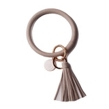 Rainbery New Fashion Multiful Tassel Keychain Enamel PU Leather O Key Chain Monogram Circle Wristlet Keychain For Women Girls