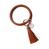 Rainbery New Fashion Multiful Tassel Keychain Enamel PU Leather O Key Chain Monogram Circle Wristlet Keychain For Women Girls