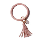 Rainbery New Fashion Multiful Tassel Keychain Enamel PU Leather O Key Chain Monogram Circle Wristlet Keychain For Women Girls