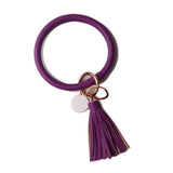 Rainbery New Fashion Multiful Tassel Keychain Enamel PU Leather O Key Chain Monogram Circle Wristlet Keychain For Women Girls