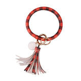 Rainbery New Fashion Multiful Tassel Keychain Enamel PU Leather O Key Chain Monogram Circle Wristlet Keychain For Women Girls