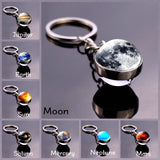 Moon Keychain Solar System Planet Keyrings Galaxy Nebula Space Universe Earth Sun Mars Jupiter Saturn Double Side Glass Ball