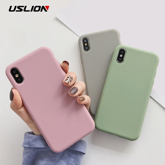 USLION Candy Color Phone Case For iPhone XS 11 Pro Max XR XS Max X Plain Silicone Cover For iPhone 6 6S 7 8 Plus Soft TPU Case