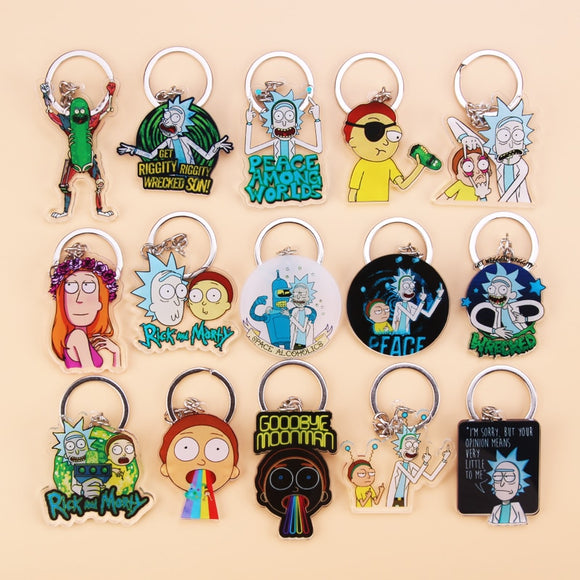 Classic Cartoon Icons Style Rick Keychain And Morty Key Chain Women and Men Kids Key Ring Gift Porte Clef