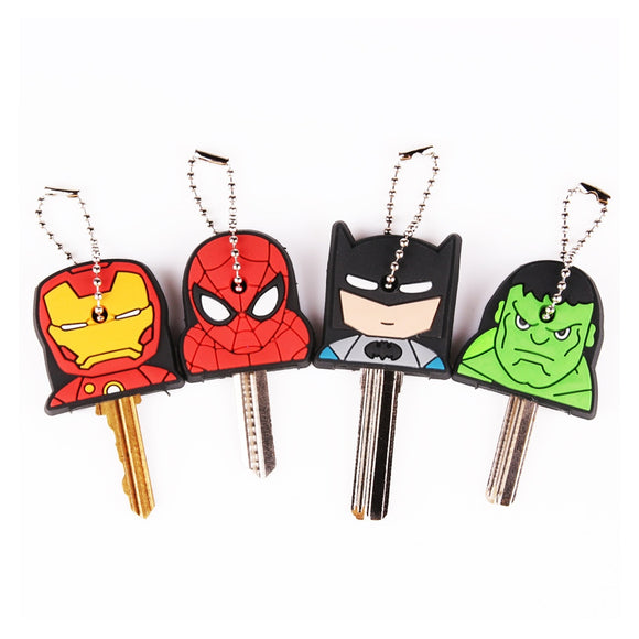 Cute Super Hero Anime Key Cover Cap Silicone Spiderman Batman Hulk Keychain Ring Women Porte Clef Iron Man Key Chain New exotic