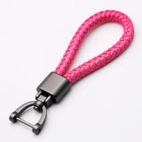 High-Grade Hand Woven Leather Car KeyChain 360 Degree Rotating Horseshoe Buckle Jewelry Key Rings Holder Genuine Bag Pendant