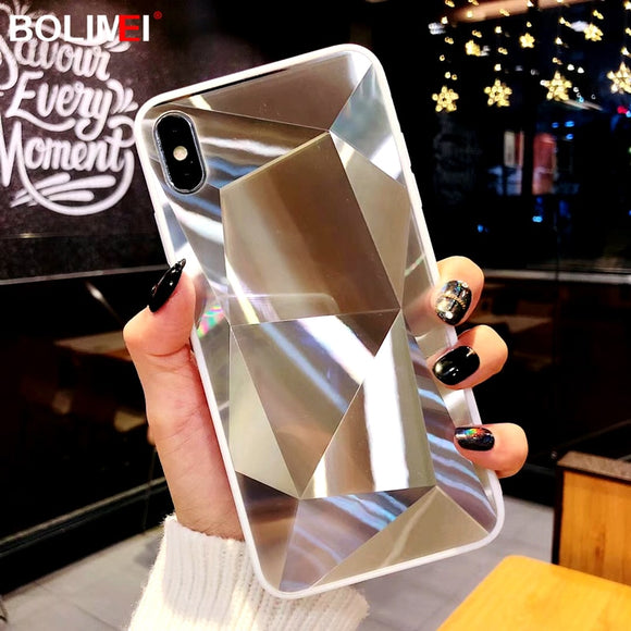 Diamond Texture Mirror Phone Case For iphone 7 8 6s 6 plus Cute Soft TPU Shockproof Cover For iphone X Xs Max 6 Xr 7 8 Case