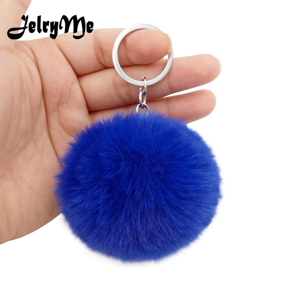 30 Colors Fluffy Fur Pom Pom Keychains Soft Faux Rex Rabbit Fur Ball Car Keyring Pompom Key Chains Women Bag Pendant Jewelry Diy