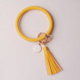 Rainbery New Fashion Multiful Tassel Keychain Enamel PU Leather O Key Chain Monogram Circle Wristlet Keychain For Women Girls