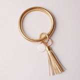 Rainbery New Fashion Multiful Tassel Keychain Enamel PU Leather O Key Chain Monogram Circle Wristlet Keychain For Women Girls