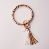 Rainbery New Fashion Multiful Tassel Keychain Enamel PU Leather O Key Chain Monogram Circle Wristlet Keychain For Women Girls