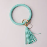 Rainbery New Fashion Multiful Tassel Keychain Enamel PU Leather O Key Chain Monogram Circle Wristlet Keychain For Women Girls