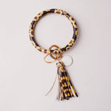 Rainbery New Fashion Multiful Tassel Keychain Enamel PU Leather O Key Chain Monogram Circle Wristlet Keychain For Women Girls